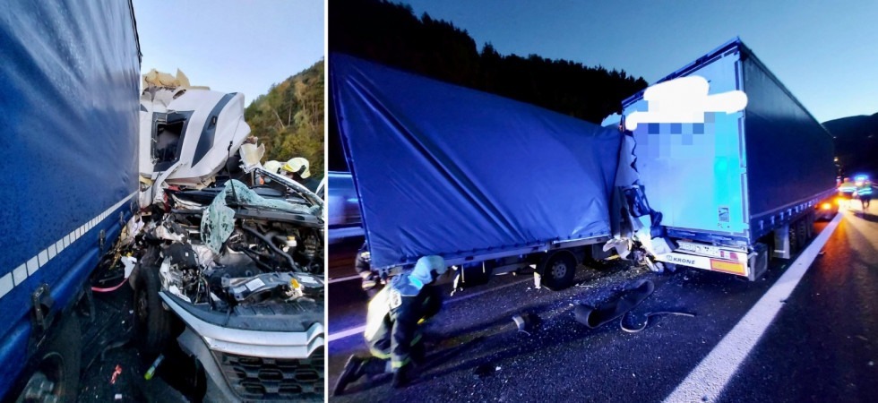 Violentissimo tamponamento in A22 fra un camion e un furgone: gravemente ferito uno degli autisti